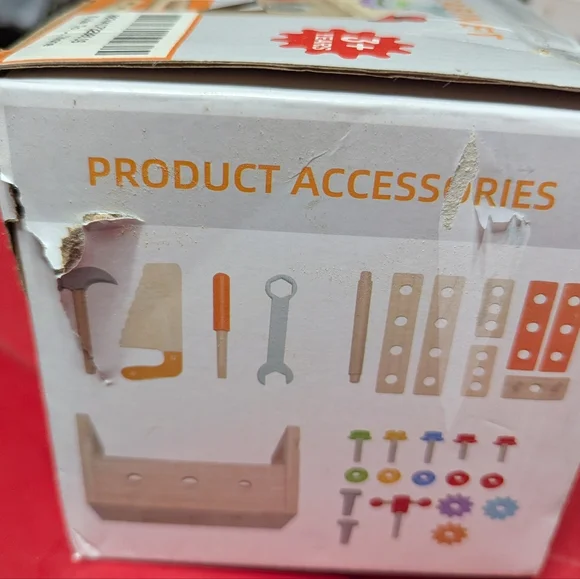 Wooden Kids Tool Cabinet Toy Workbench Pretend Play Construction Set Age 3+ - Picture 3 of 3